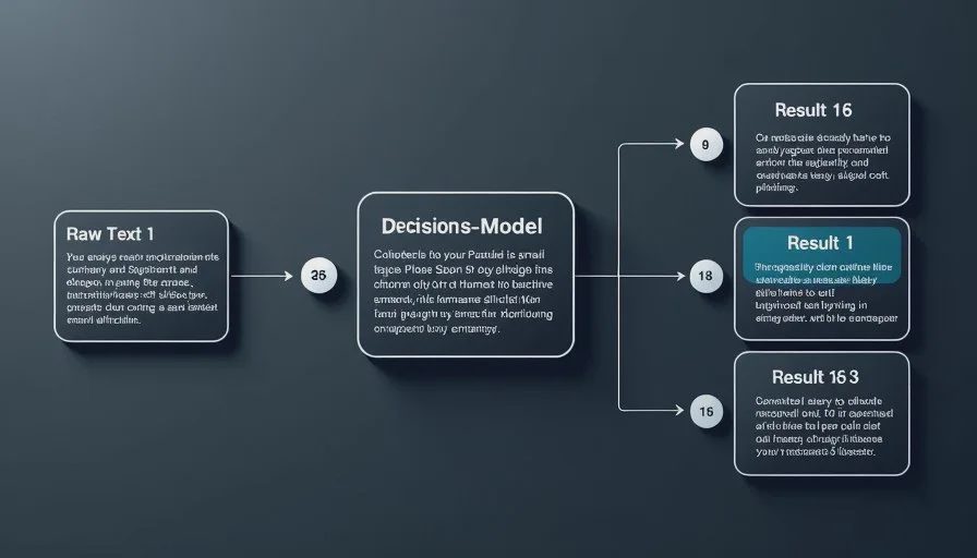 Horizontal flow showing raw email text entering a decision model and exiting as one of three labels with confidence